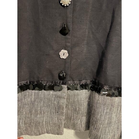 Taylor G Jacket Womens Medium Black Gray Sequin Trim Button Front Crop Art Boho - Picture 3 of 7